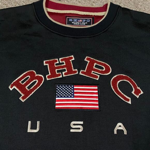 Y2K Beverly Hills Polo Club Sweatshirt Mens L Crewneck Embroidered Preppy BHPC - Picture 2 of 4